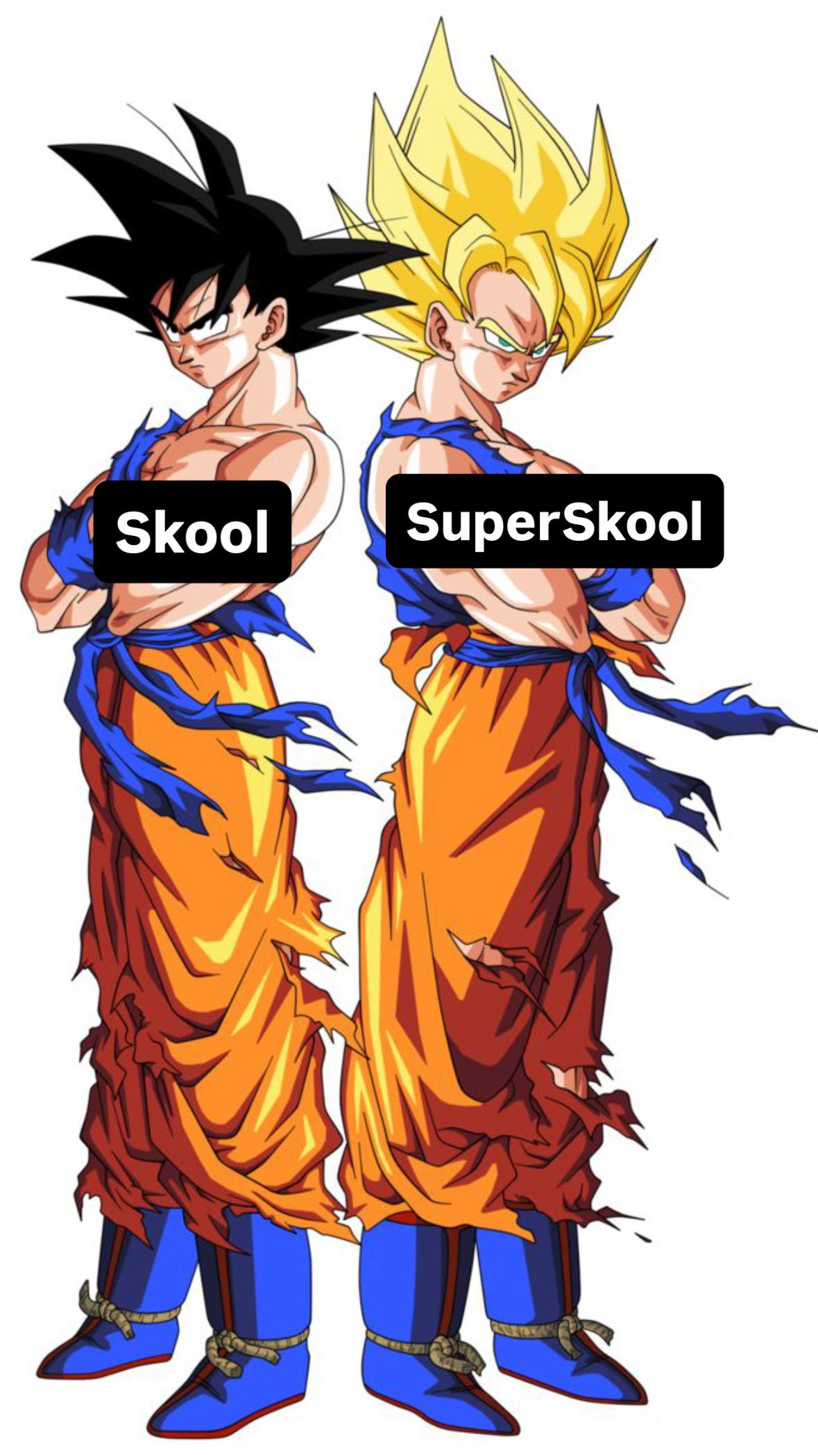 Skool compared with SuperSkool through a powered-up transformation